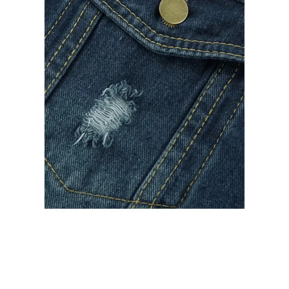 Women’s Long Denim Jacket Ripped Destroyed Distressed US M